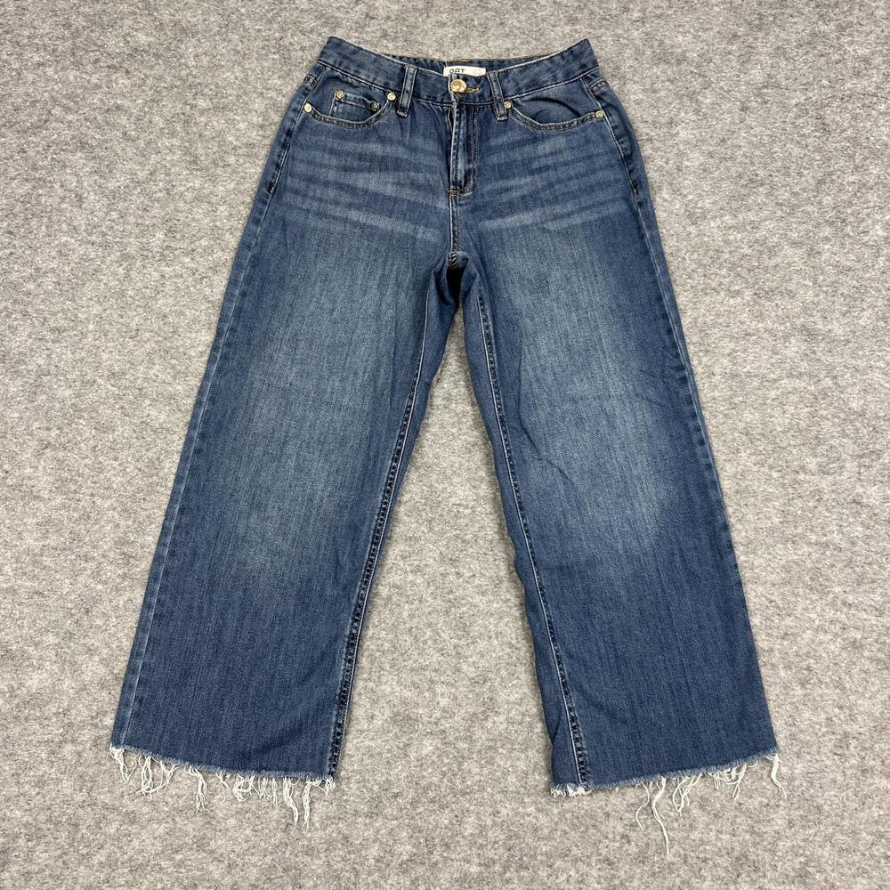 OAT Jeans Womens 2 26 Blue Wide Leg Fringe Cloud Luxe Denim 31.5 Relaxed Casual